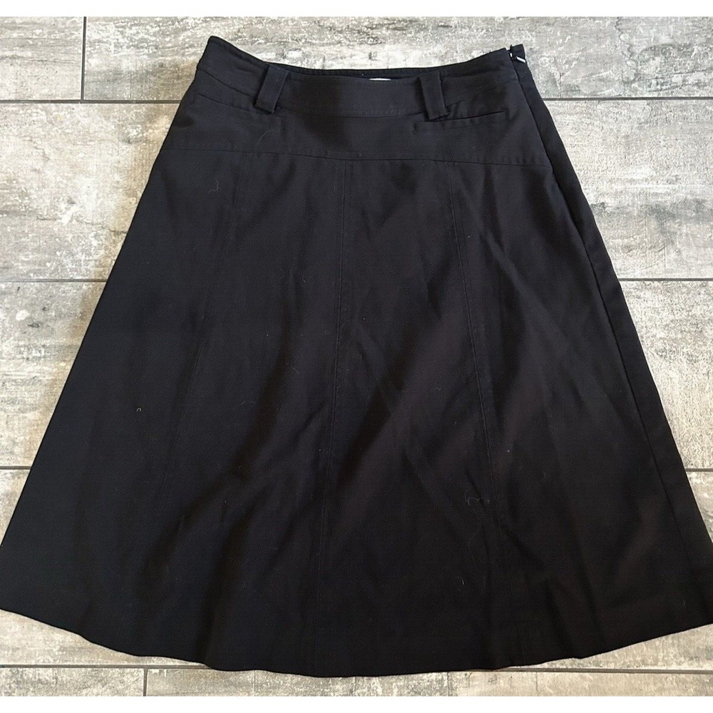 Christopher Banks Black Midi Skirt Size 6P Petite Pleated Seams Flared Hem Y2K